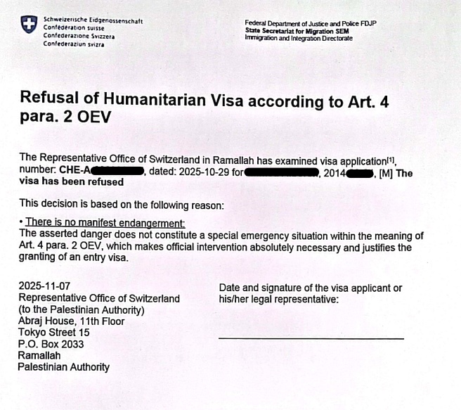 Gaza : la Suisse refuse des visas humanitaires à des familles en danger de mort